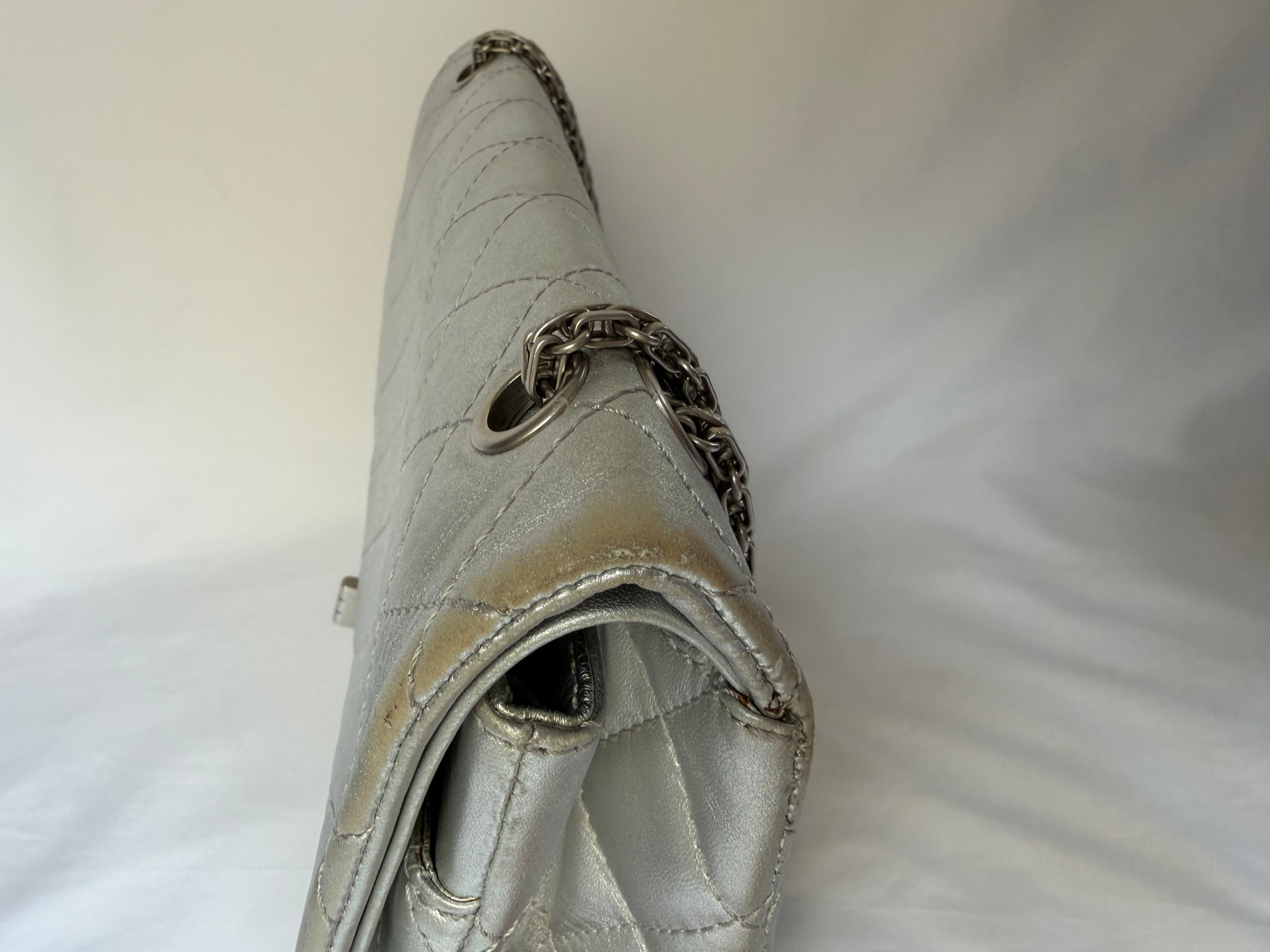 Chanel 2.55 Reissue Double Flap Bag Large in Silver Metallic Calfskin
