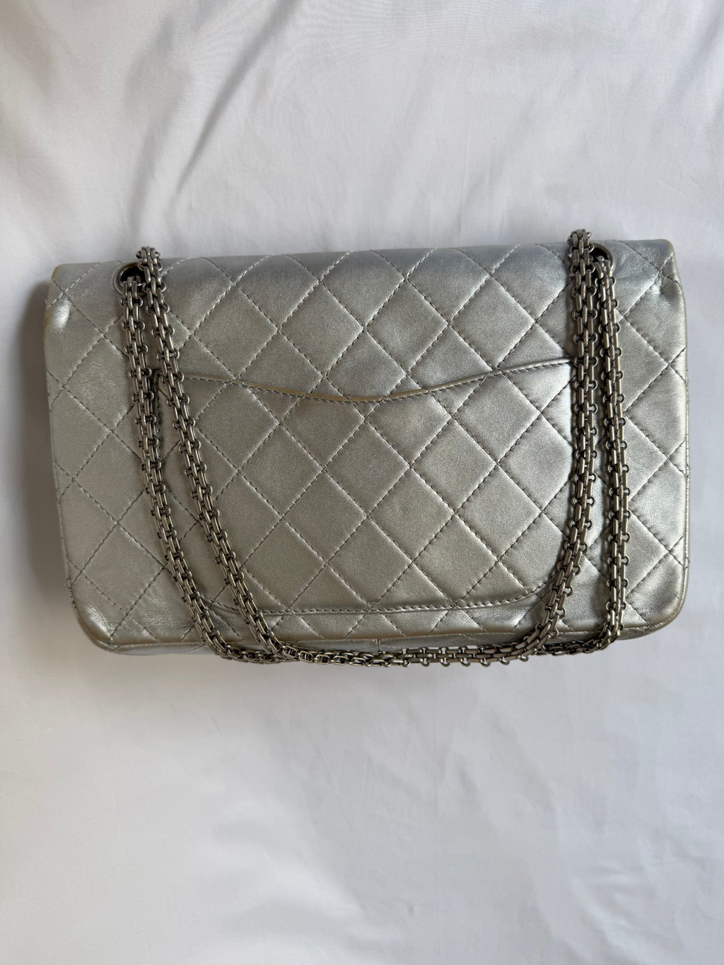 Chanel 2.55 Reissue Double Flap Bag Large in Silver Metallic Calfskin