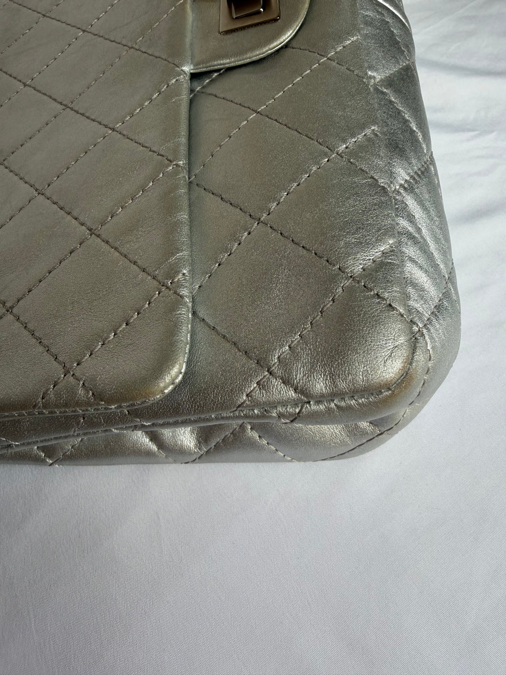 Chanel 2.55 Reissue Double Flap Bag Large in Silver Metallic Calfskin