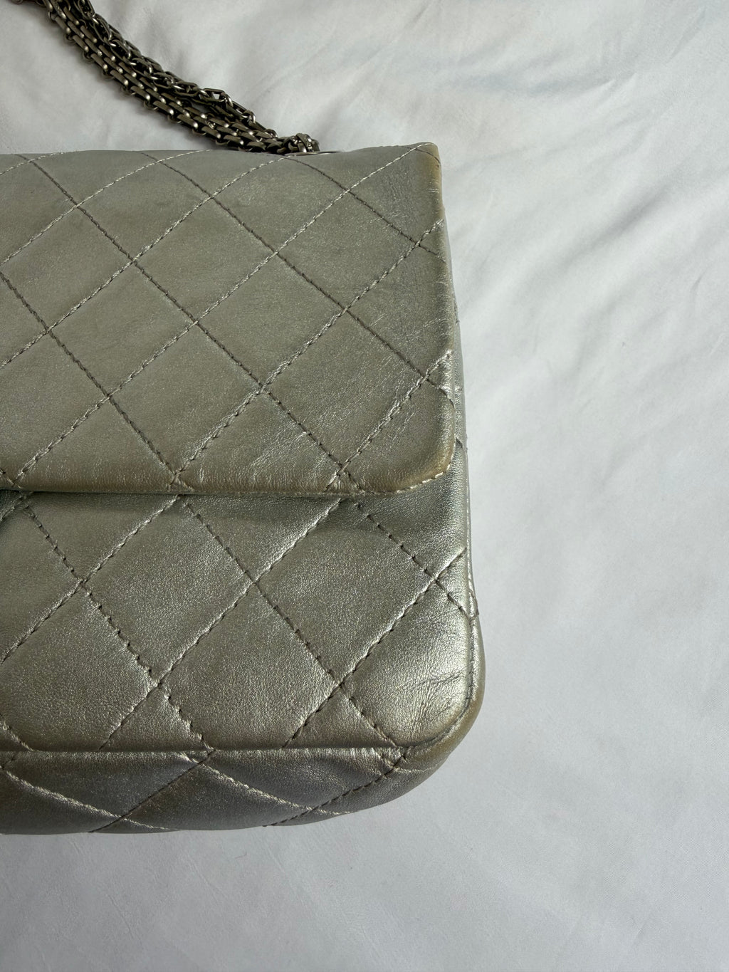 Chanel 2.55 Reissue Double Flap Bag Large in Silver Metallic Calfskin
