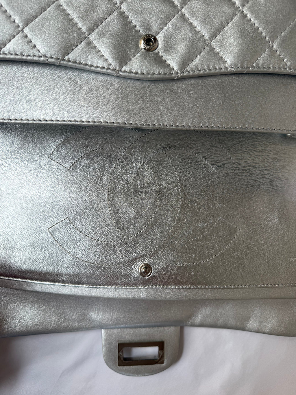 Chanel 2.55 Reissue Double Flap Bag Large in Silver Metallic Calfskin