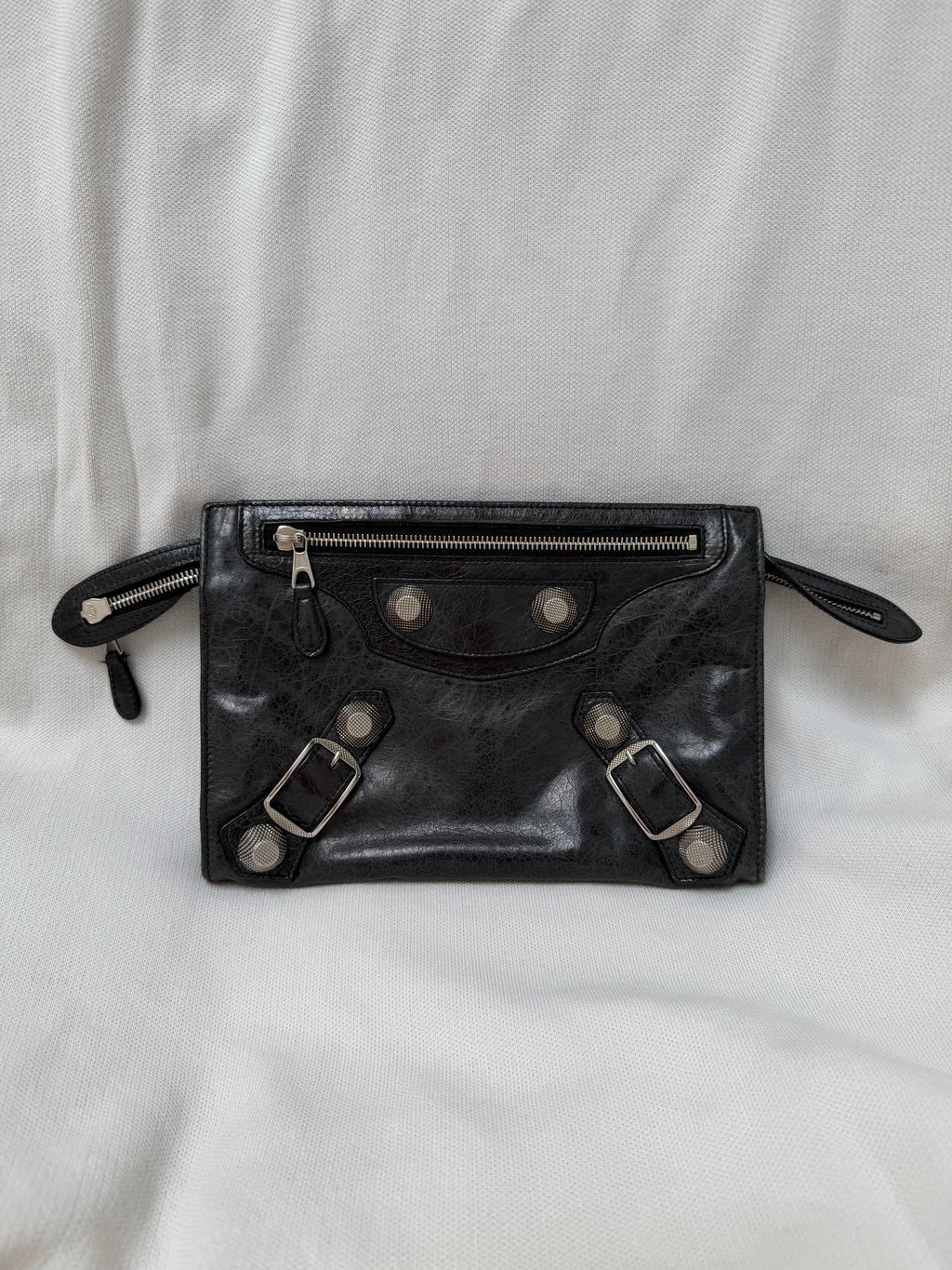 Balenciaga Flat Clutch in Black, Distressed Lambskin
