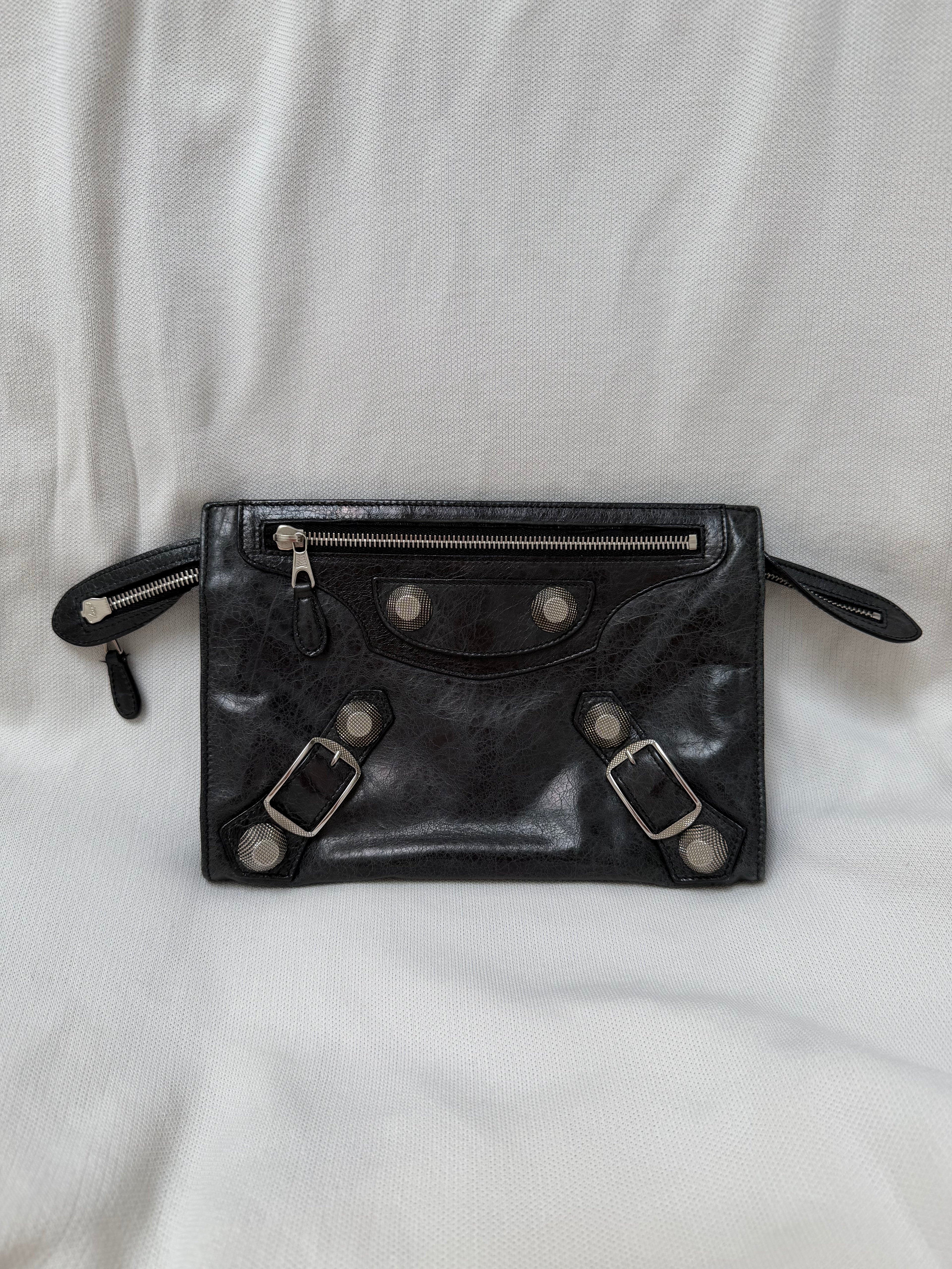 Balenciaga Flat Clutch in Black, Distressed Lambskin