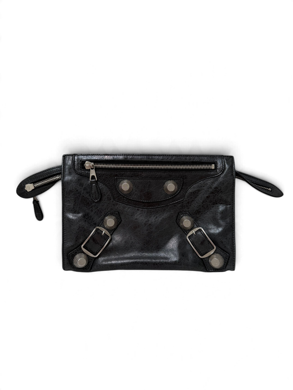 Balenciaga Flat Clutch in Black, Distressed Lambskin