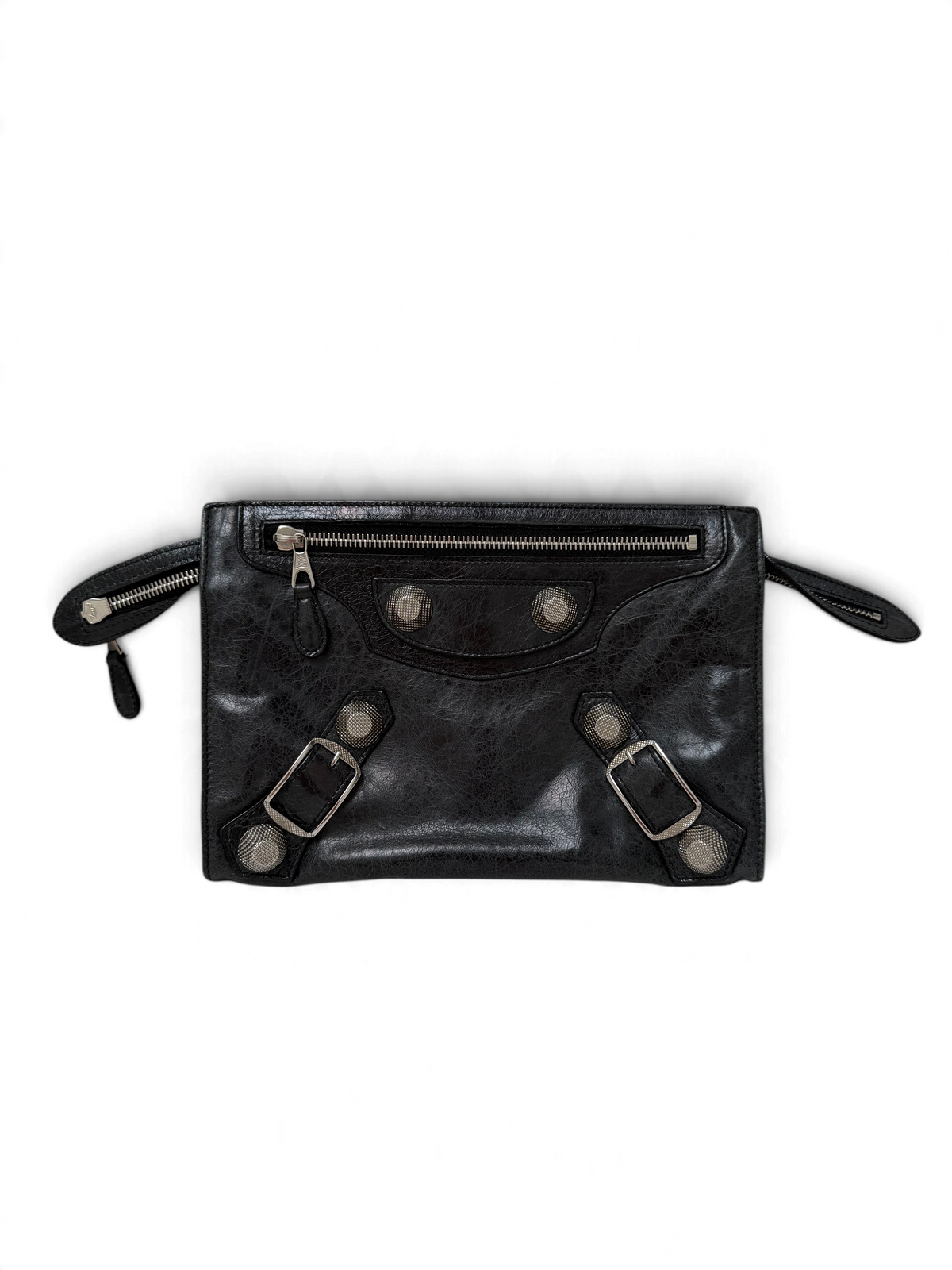 Balenciaga Flat Clutch in Black, Distressed Lambskin