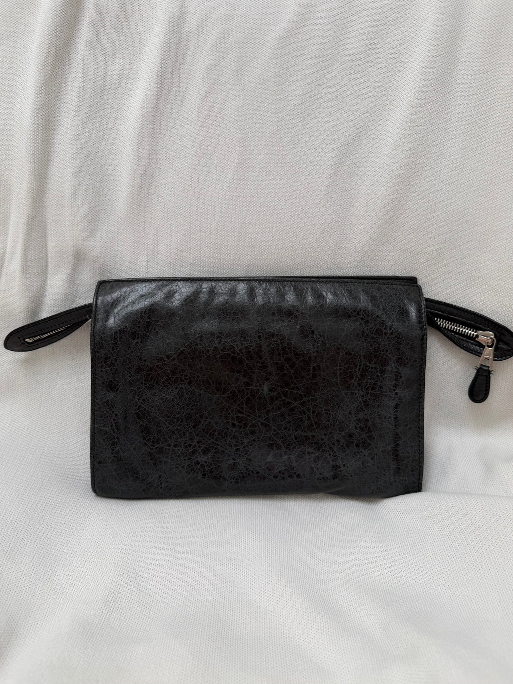 Balenciaga Flat Clutch in Black, Distressed Lambskin