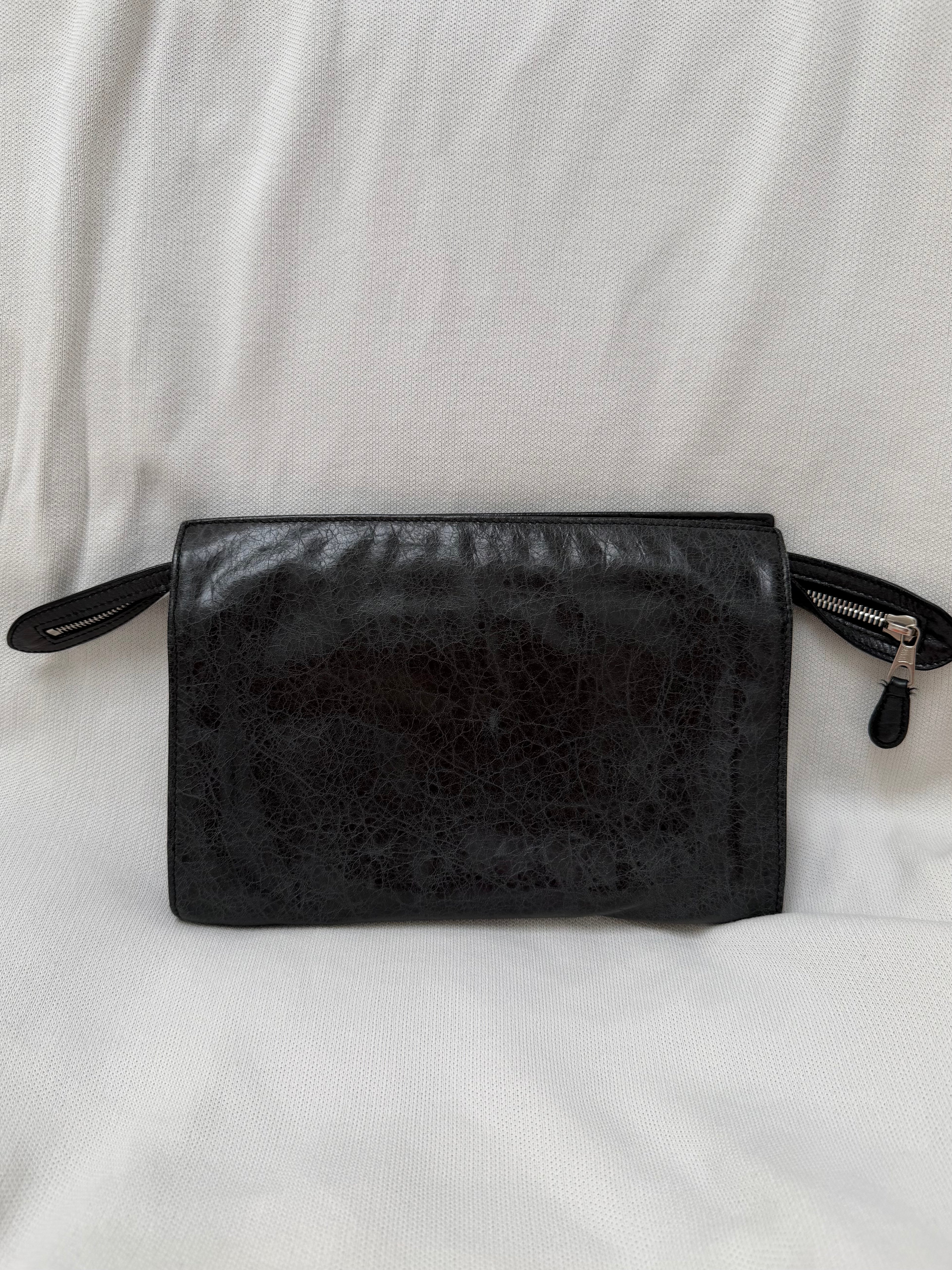 Balenciaga Flat Clutch in Black, Distressed Lambskin