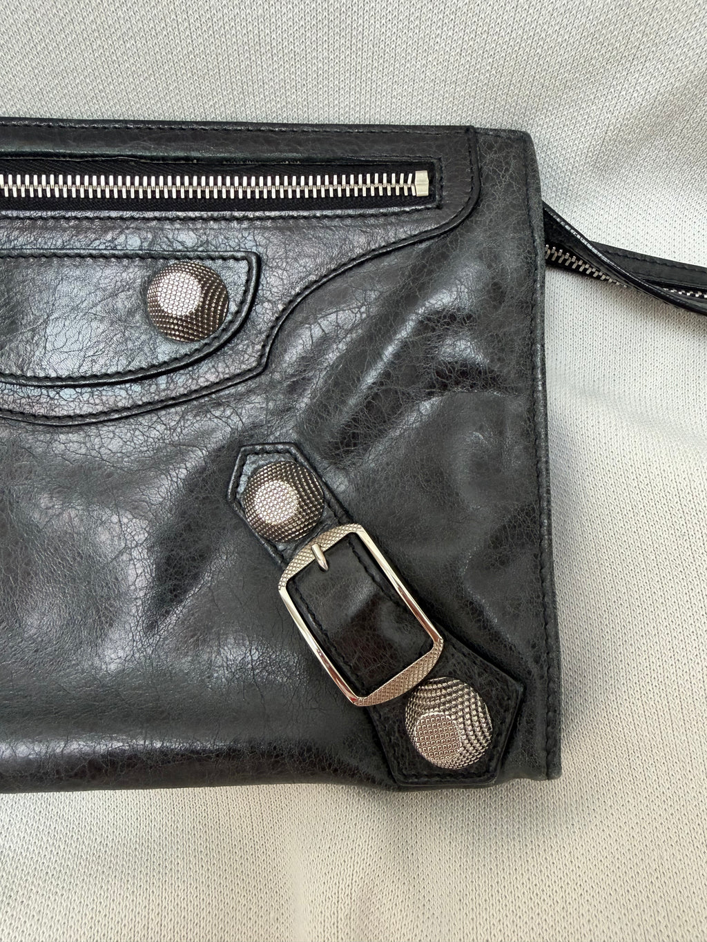 Balenciaga Flat Clutch in Black, Distressed Lambskin