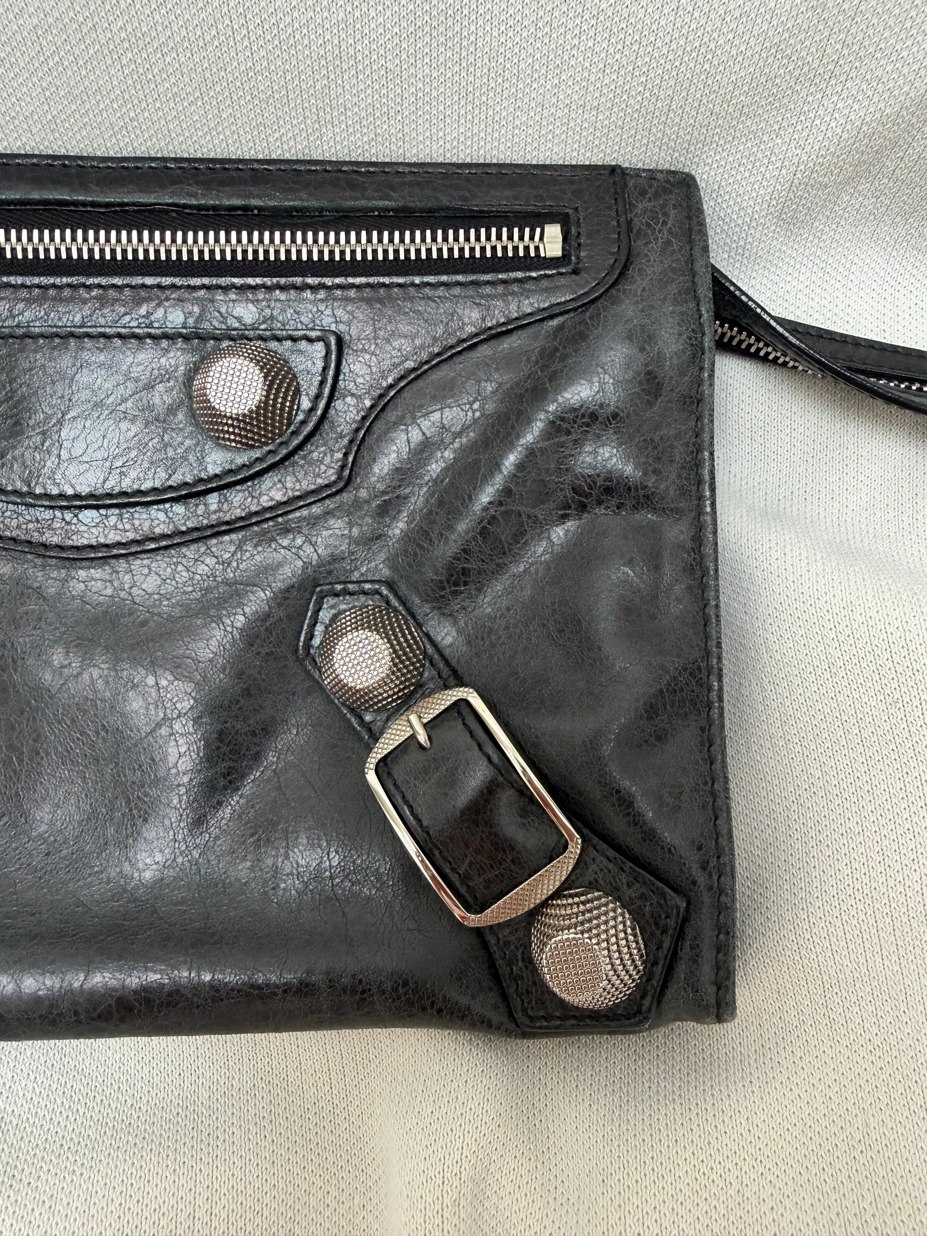 Balenciaga Flat Clutch in Black, Distressed Lambskin
