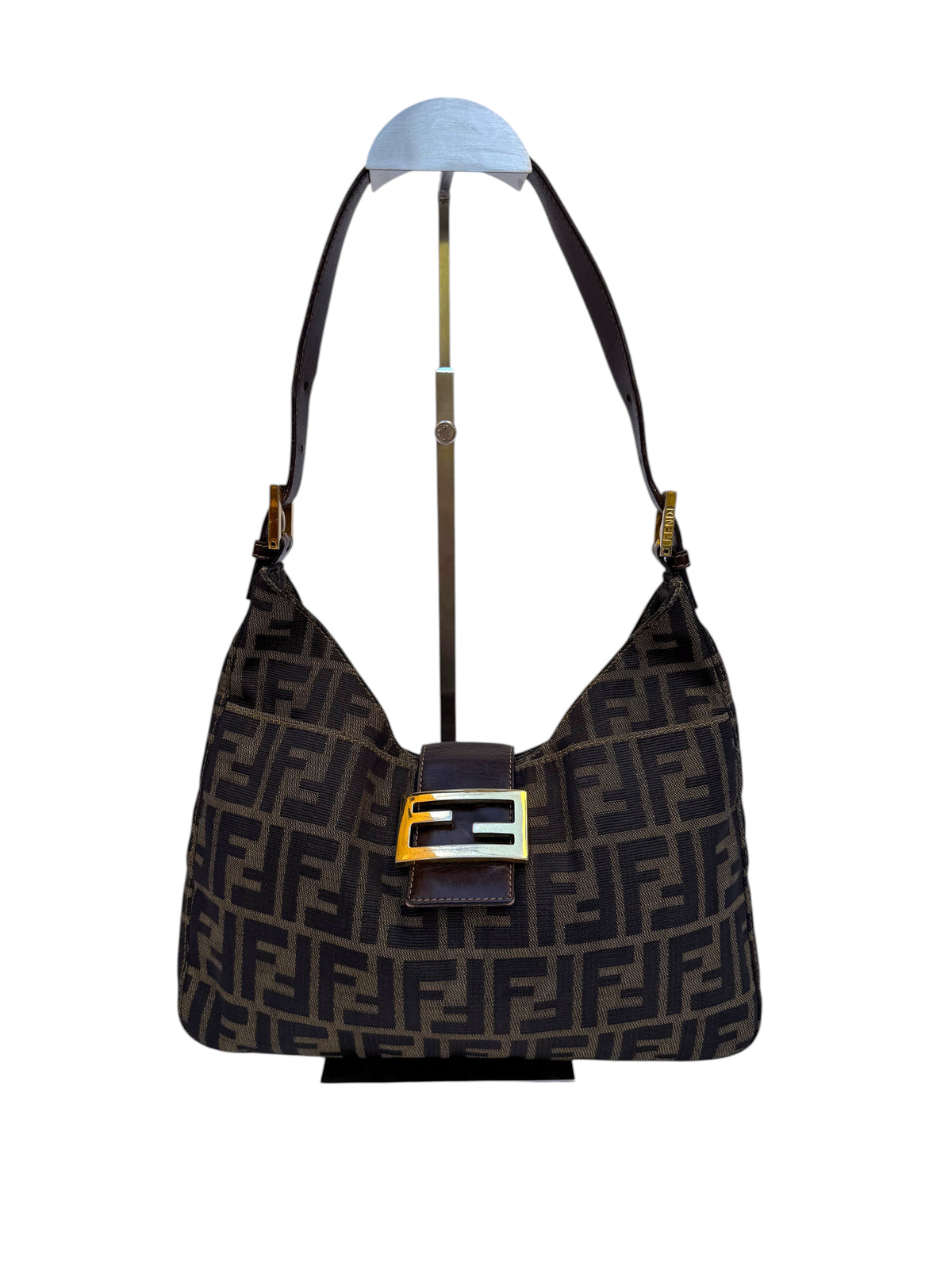 Fendi Zucca Mama Baguette, Brown Canvas with gold-tone 'F' Clasp
