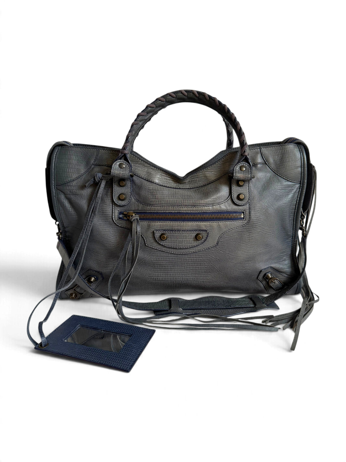 Balenciaga 10th Anniversary Classic City Bag Medium 2010 in Slate Grey, Lizard-Embossed Lambskin