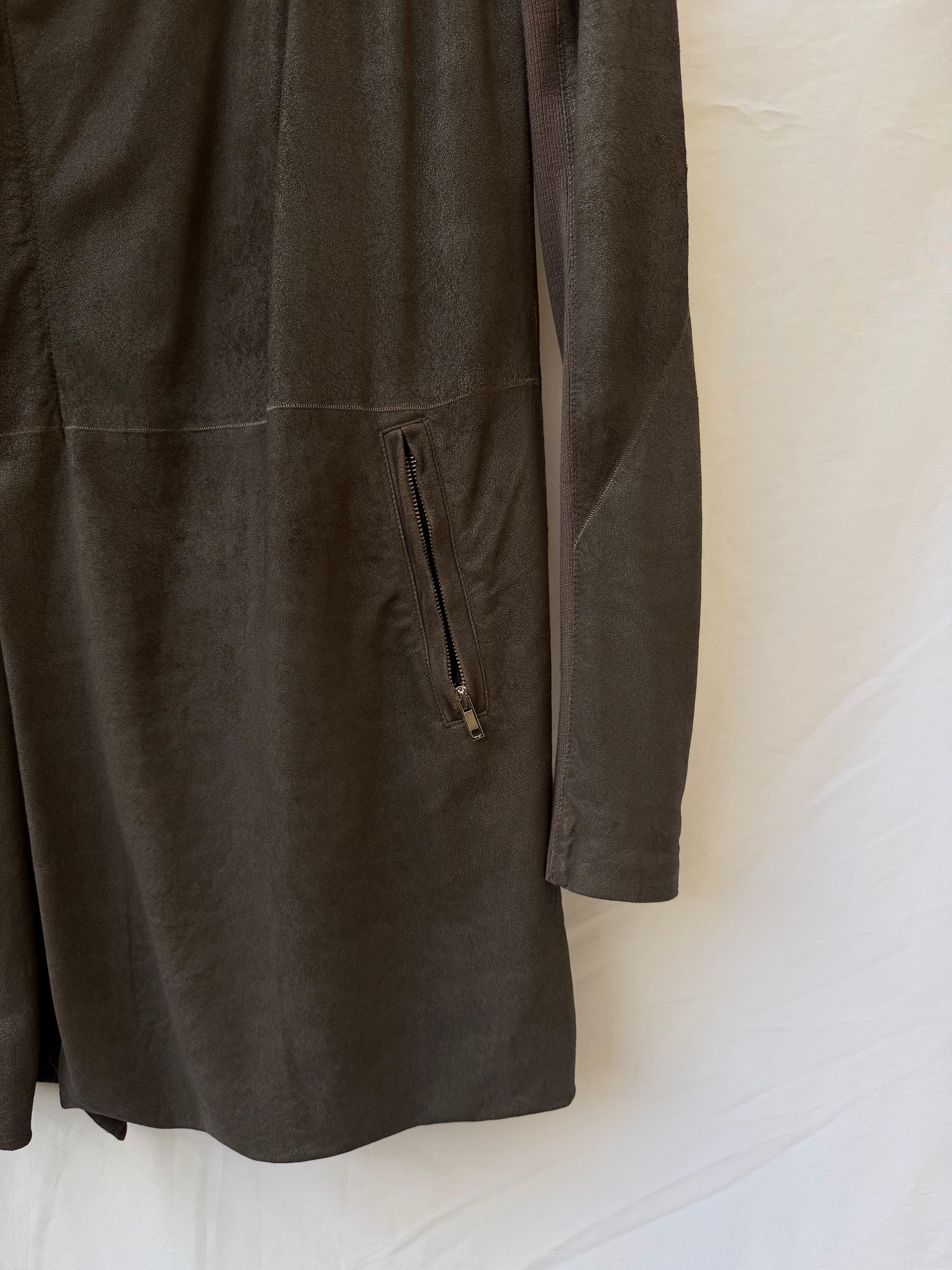 Rick Owens FW2011 “Limo” Long Lamb Leather High-Neck Jacket – view 12
