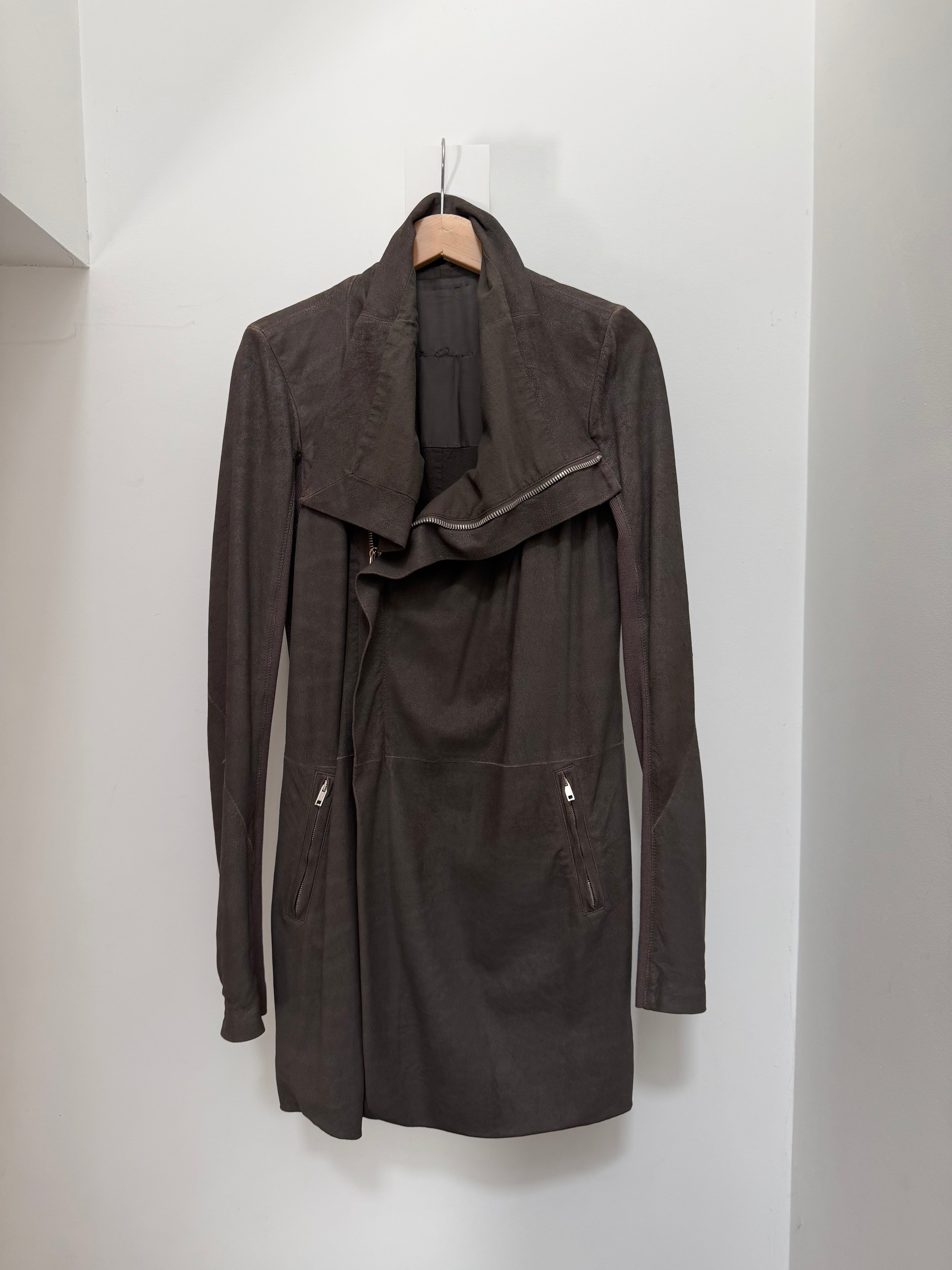 Rick Owens FW2011 “Limo” Long Lamb Leather High-Neck Jacket – view 3