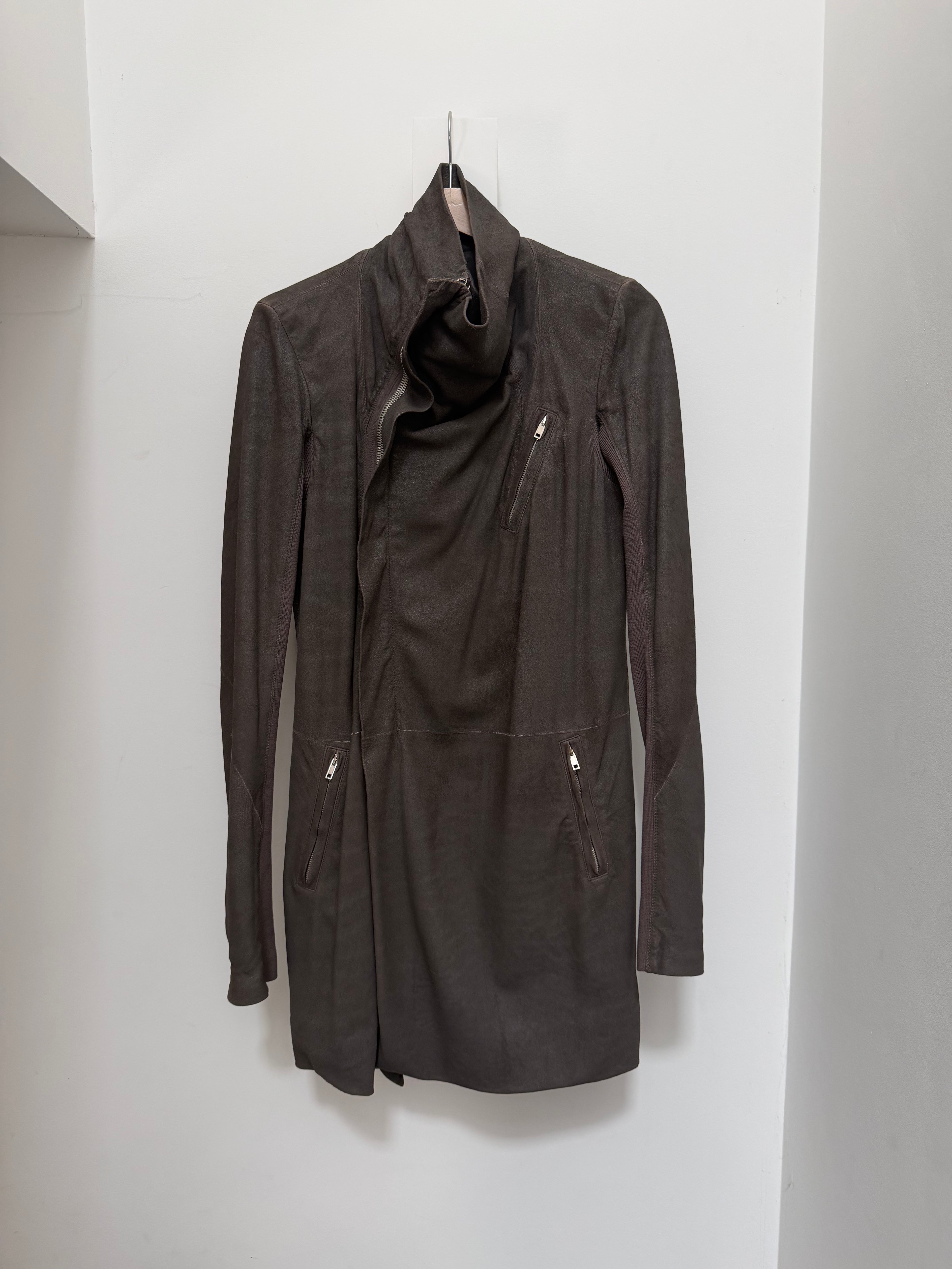 Rick Owens FW2011 “Limo” Long Lamb Leather High-Neck Jacket – view 4