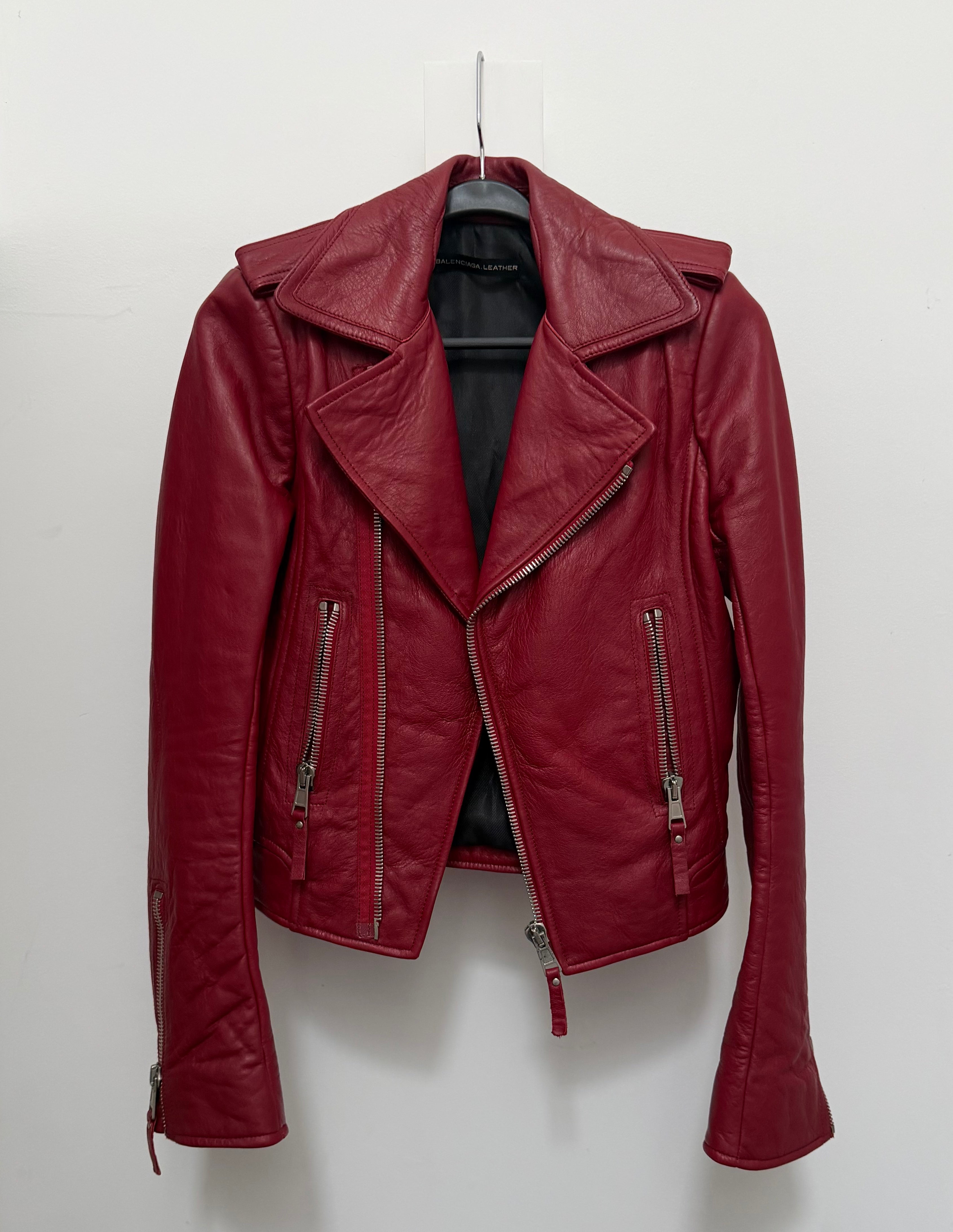 Balenciaga Red Leather Biker Jacket – view 2