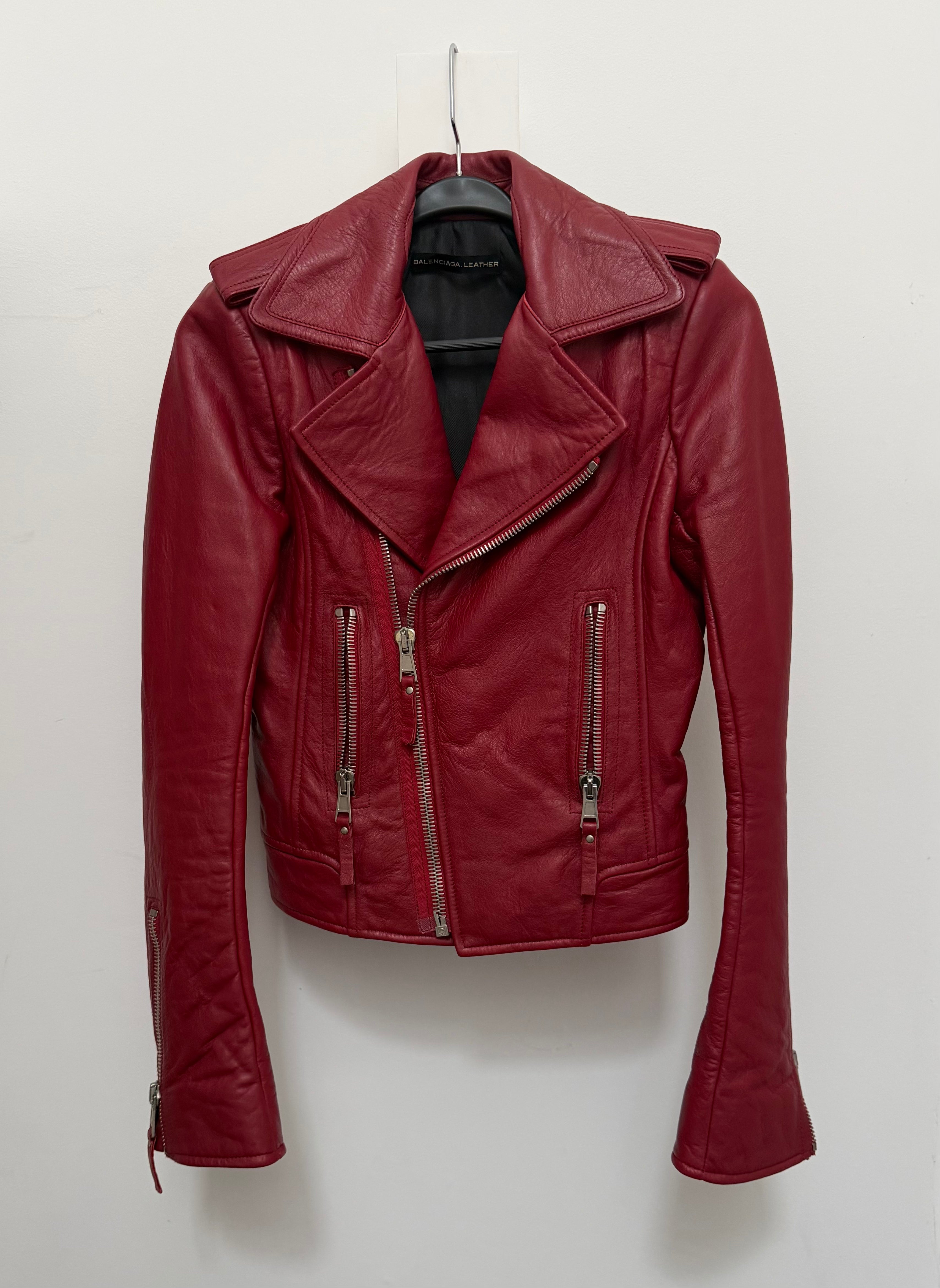 Balenciaga Red Leather Biker Jacket – view 3