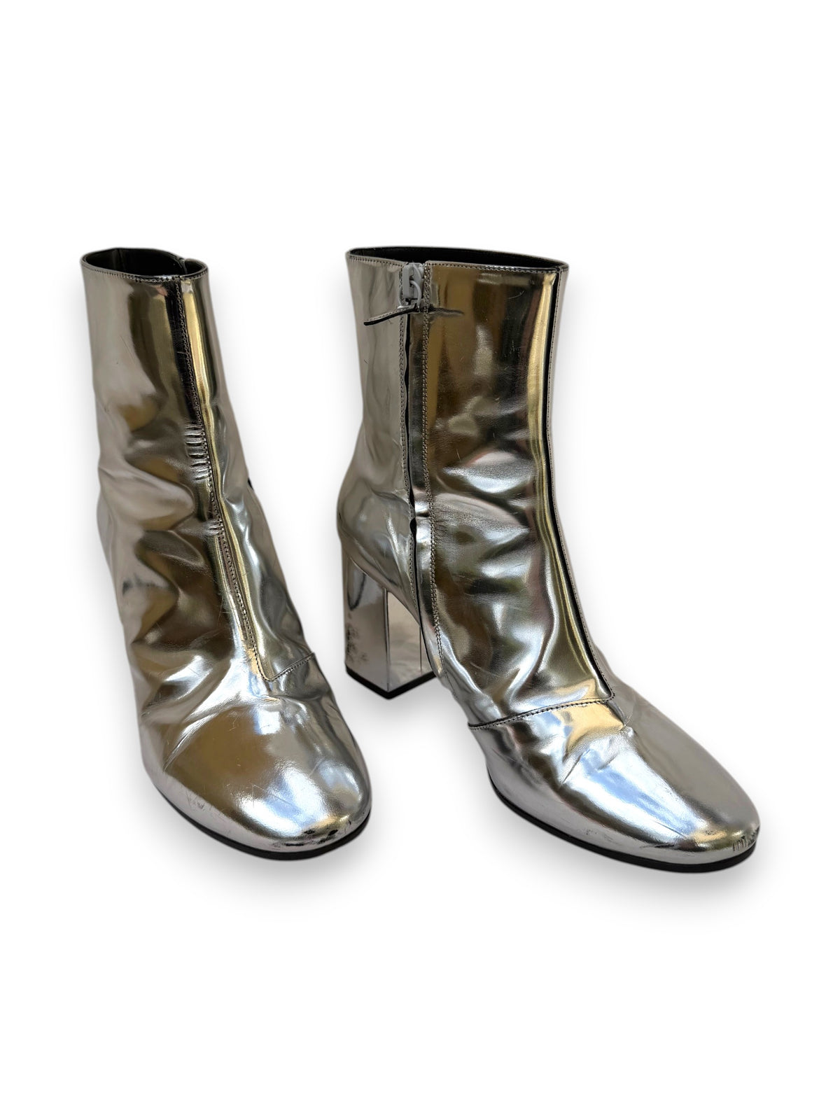 Balenciaga Metallic Silver Ankle Boots with 75mm Block Heel