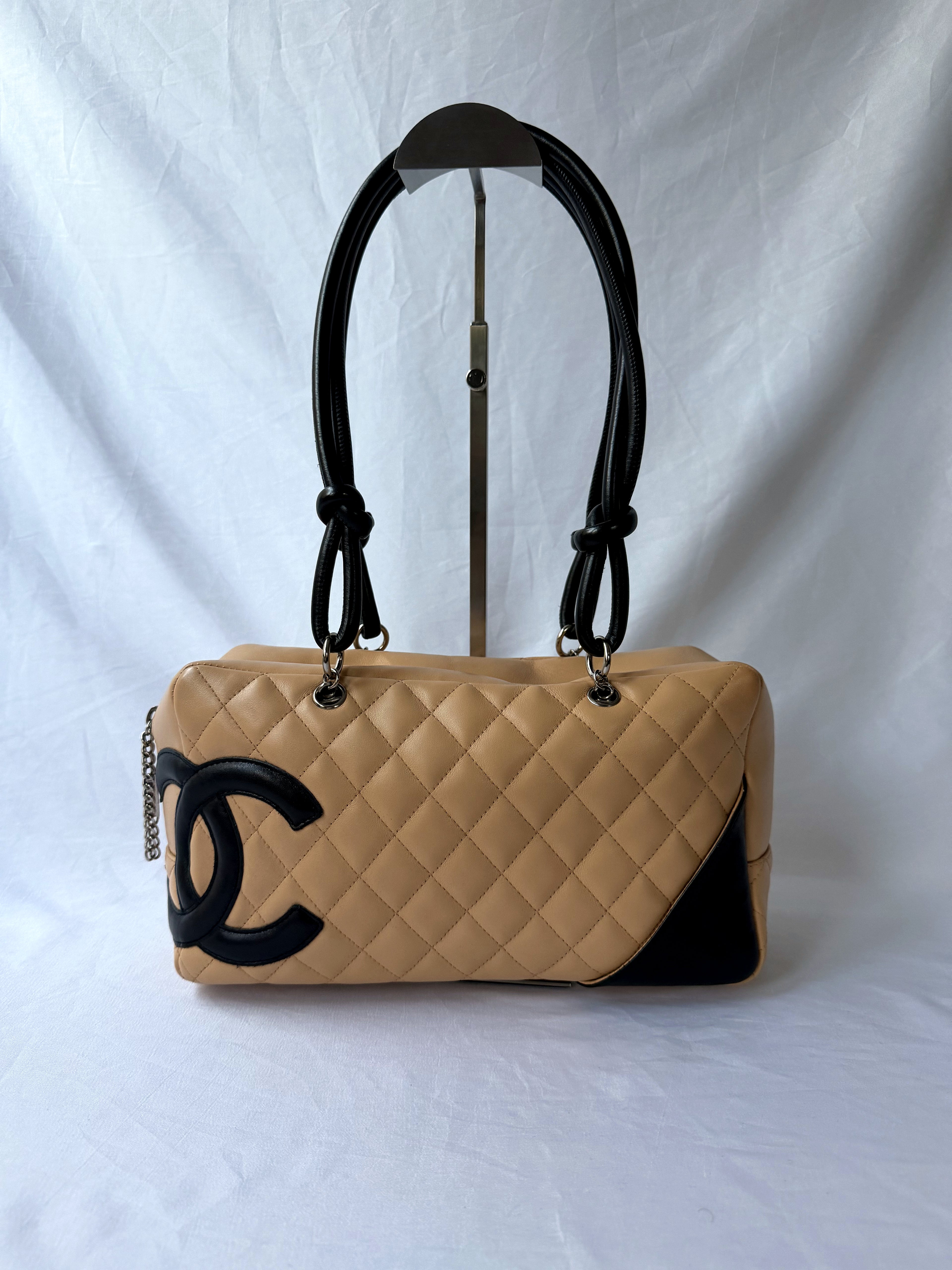Chanel Cambon Bowler Beige/Camel with Black CC