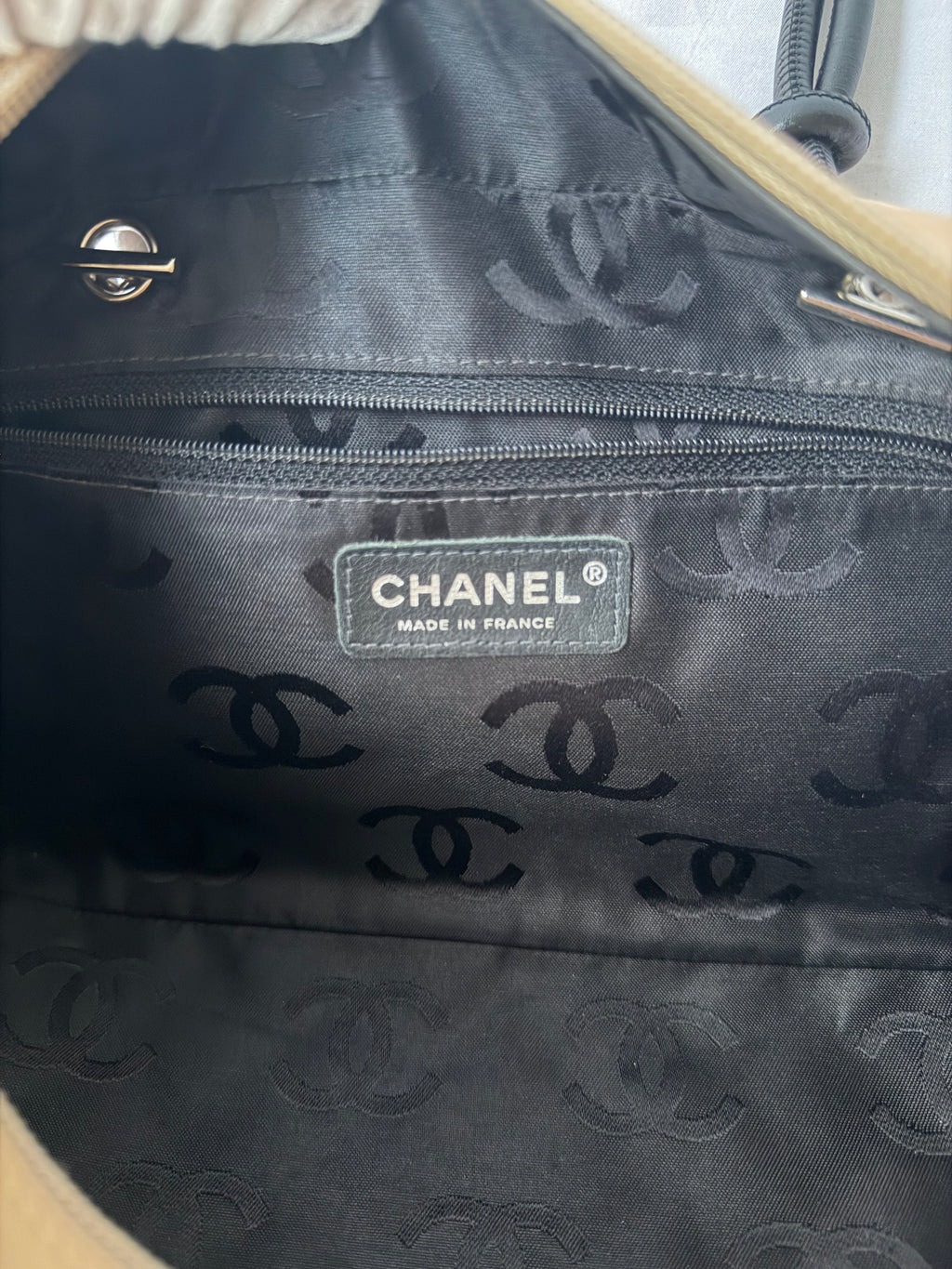 Chanel Cambon Bowler Beige/Camel with Black CC