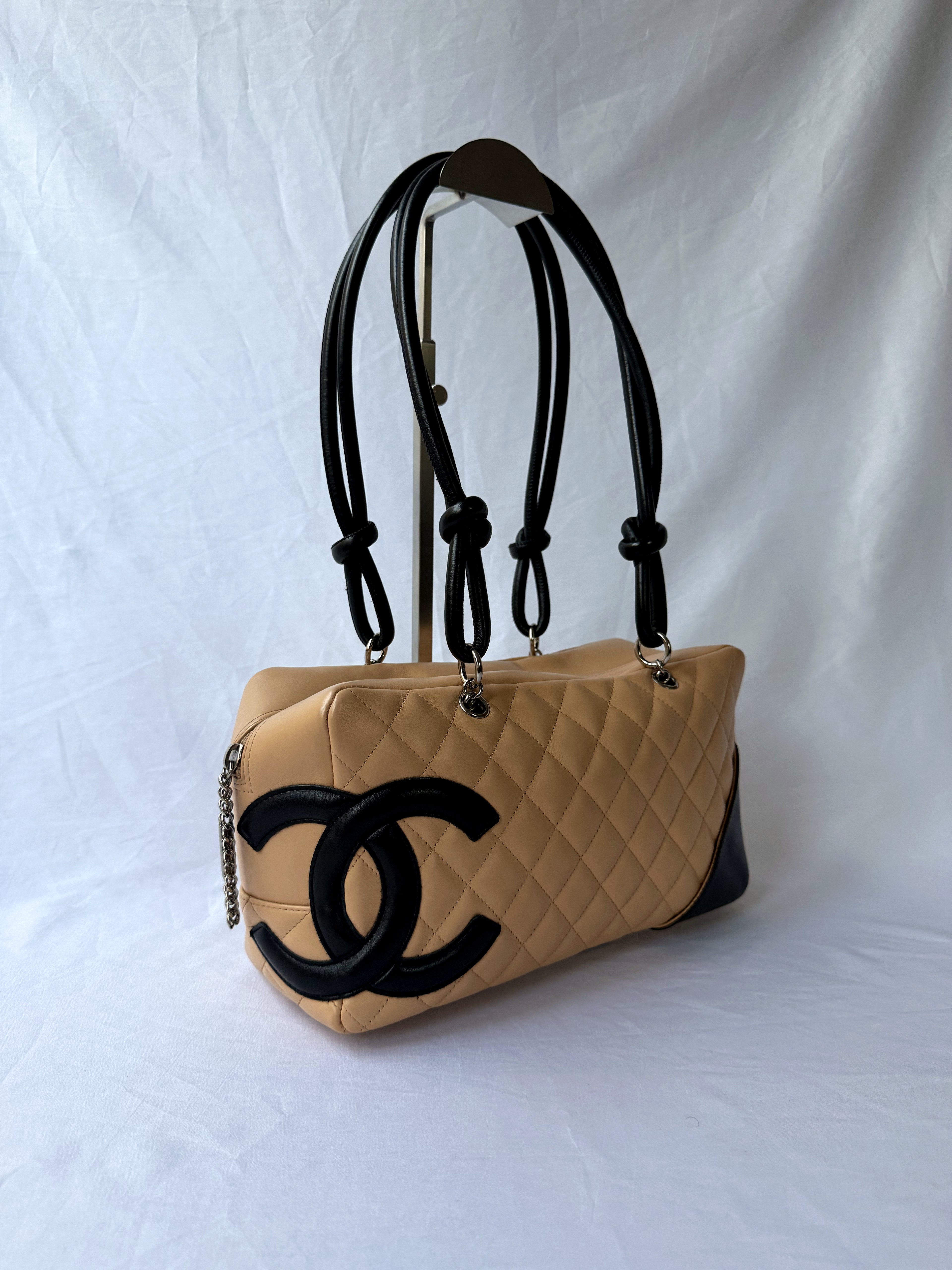 Chanel Cambon Bowler Beige/Camel with Black CC