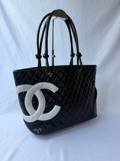 Chanel Cambon Tote Black with White CC Logo