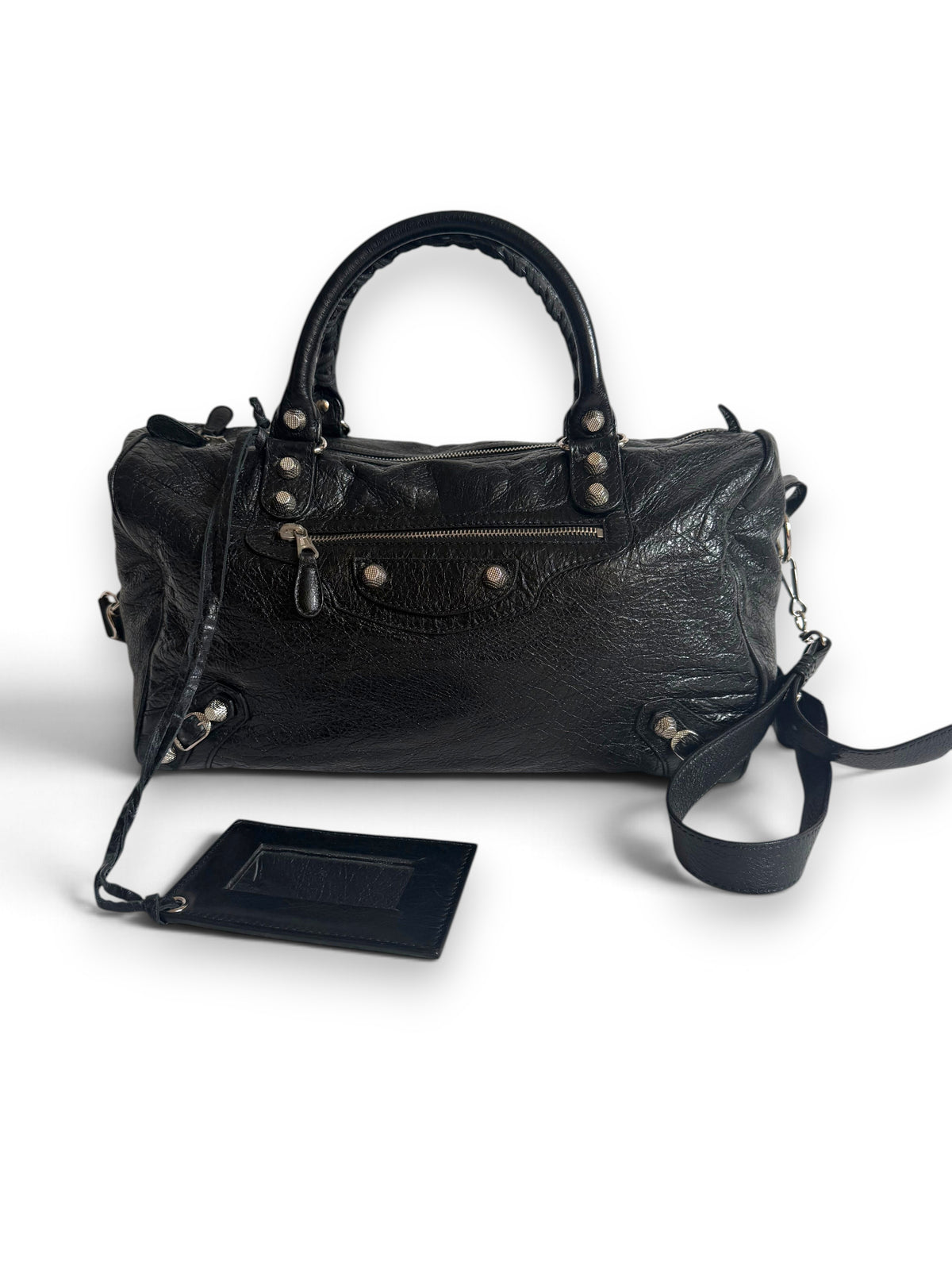 Balenciaga Boston Bag in Black Lambskin with Giant 12 Silver Hardware