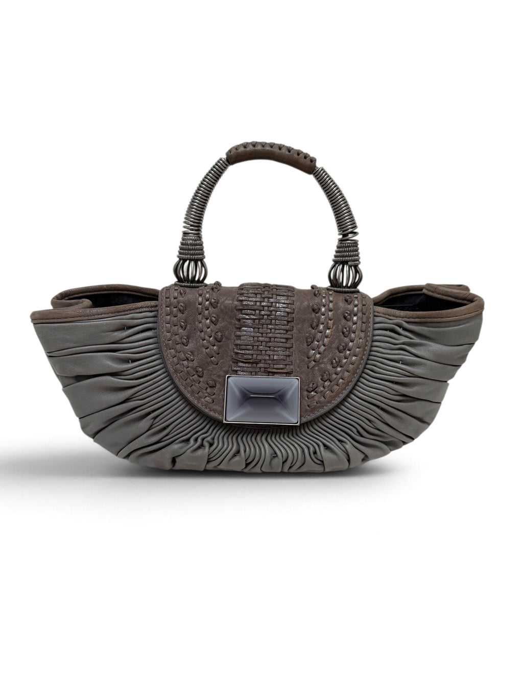 Christian Dior Le Plissé Frame Handle Bag in Grey Pleated Lambskin