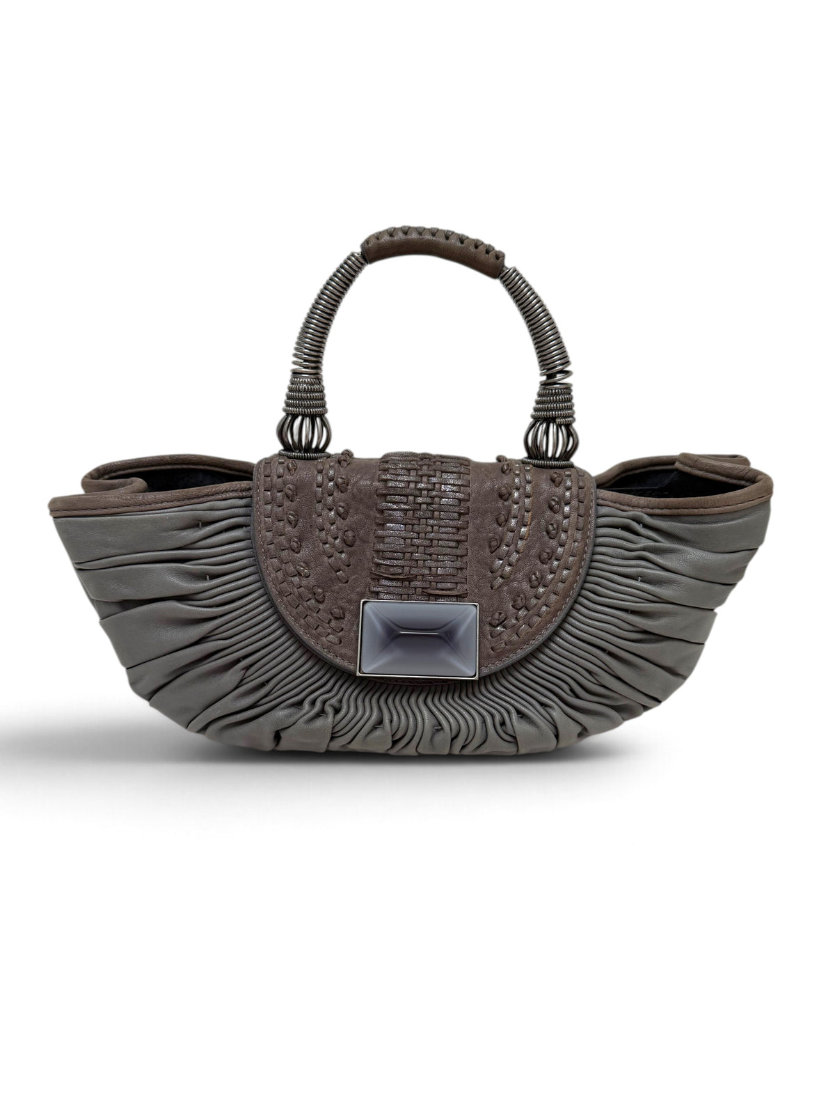 Christian Dior Le Plissé Frame Handle Bag in Grey Pleated Lambskin