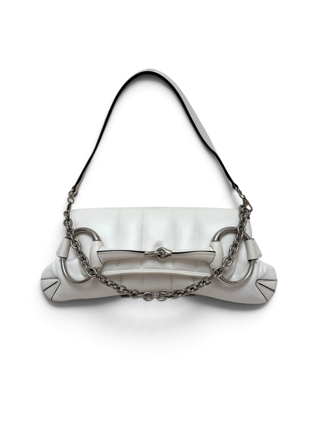 Gucci Horsebit 1955 Chain Shoulder Bag Medium in White Quilted Leather