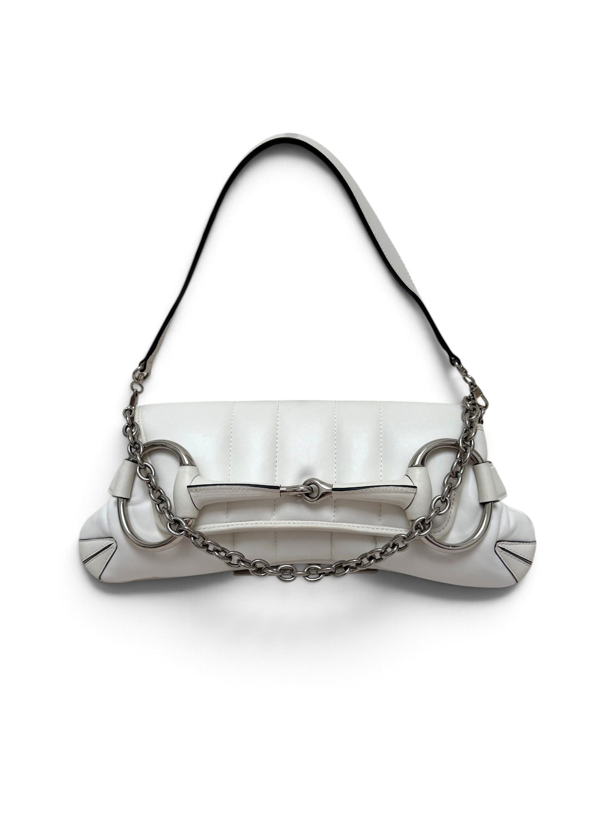 Gucci Horsebit 1955 Chain Shoulder Bag Medium in White Quilted Leather