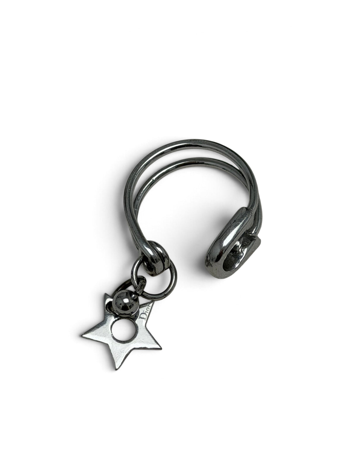 Christian Dior Safety Pin Ring Silver-Tone with Star Charm