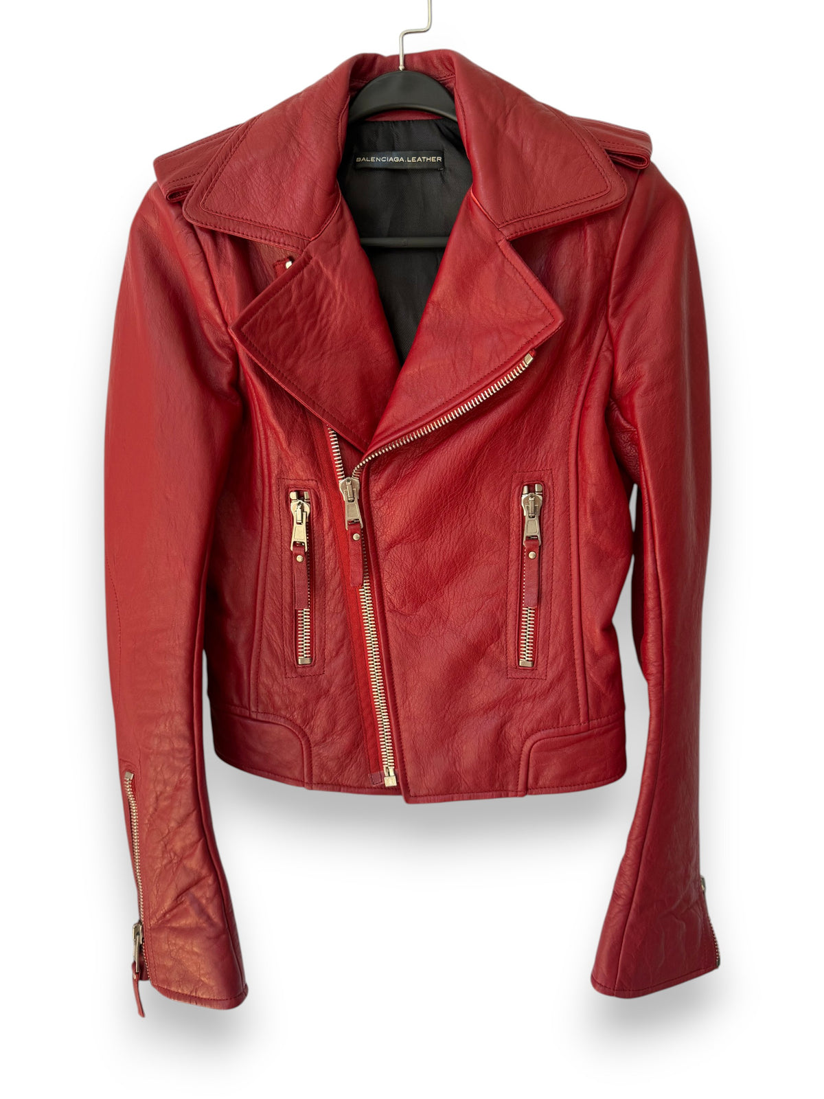 Balenciaga Red Leather Biker Jacket